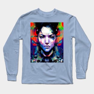 Glitch Cyberpunk Android Girl Long Sleeve T-Shirt